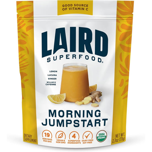 Laird Superfood Morning Jumpstart Powder front packaging view for premium morning hydration.