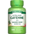 Nature's Truth Ultra Max Cayenne Pepper 100 capsules front view showing bottle label details for metabolism support.