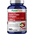 NusaPure Apple Cider Vinegar Complex 1500 mg 180 capsules front view bottle showing premium herbal supplement label.