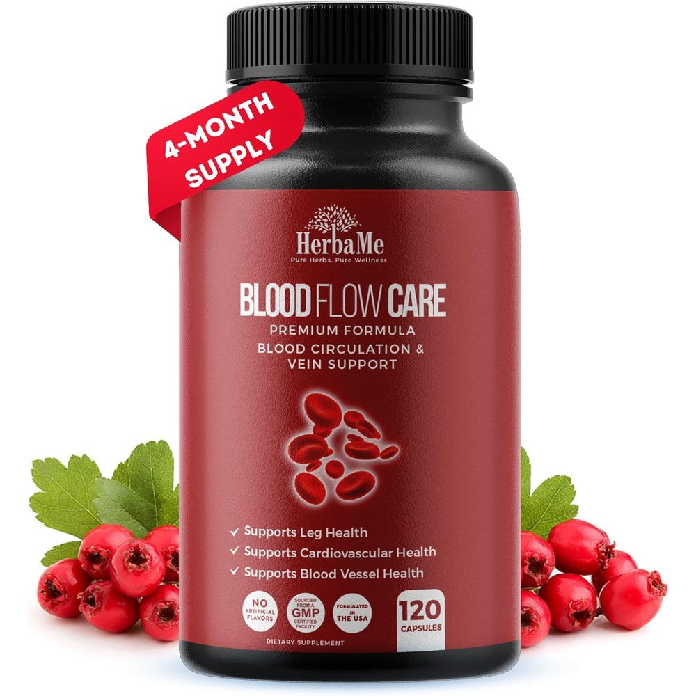 HerbaMe Blood Circulation Supplement front view bottle packaging for cardiovascular support