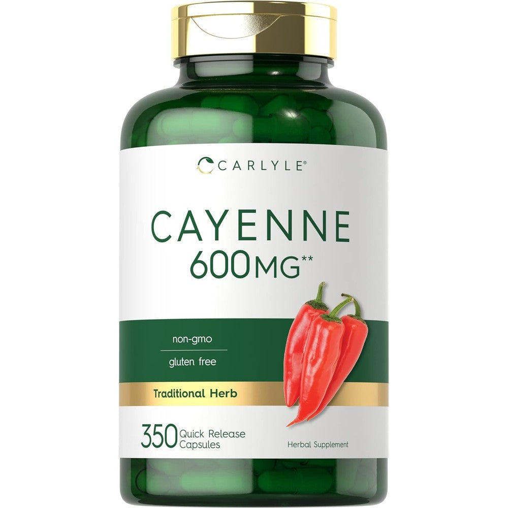 Carlyle Cayenne Pepper 600mg 350 quick release capsules front bottle view