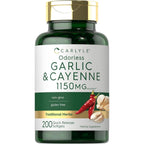 Carlyle Odorless Garlic and Cayenne 200 softgels bottle front view showcasing herbal supplement details