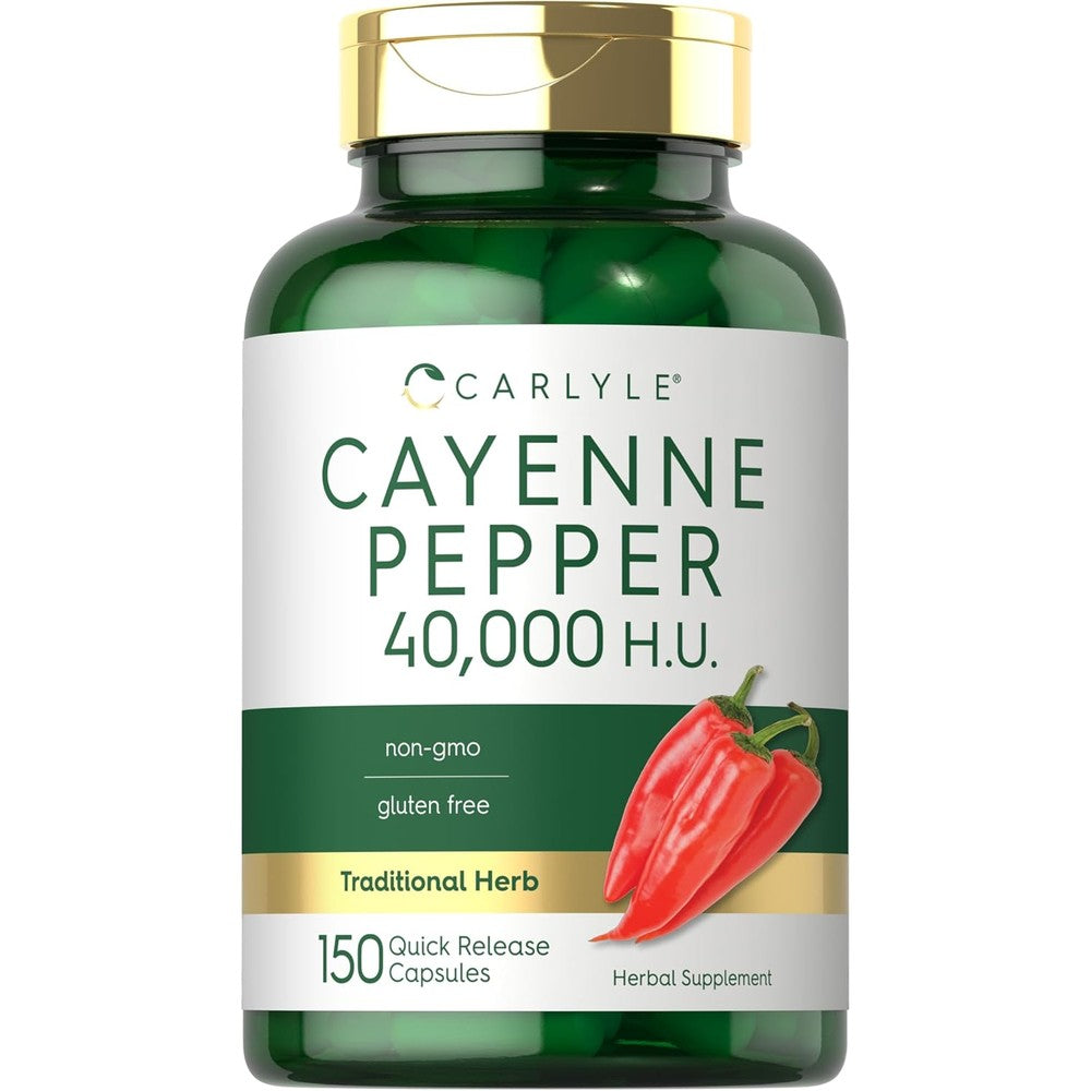 Carlyle Cayenne Pepper 40,000 HU 150 Capsules front label view herbal supplement
