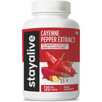 STAY ALIVE 6-in-1 Cayenne Pepper Capsules front bottle view showing 120 count label