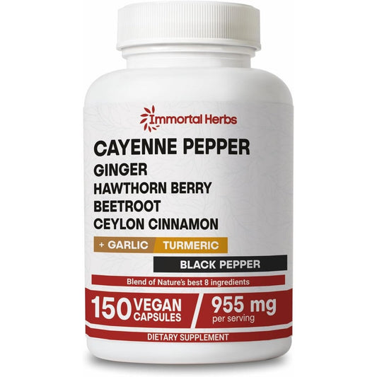 Immortal Herbs Cayenne Pepper Capsules 150 count front bottle view
