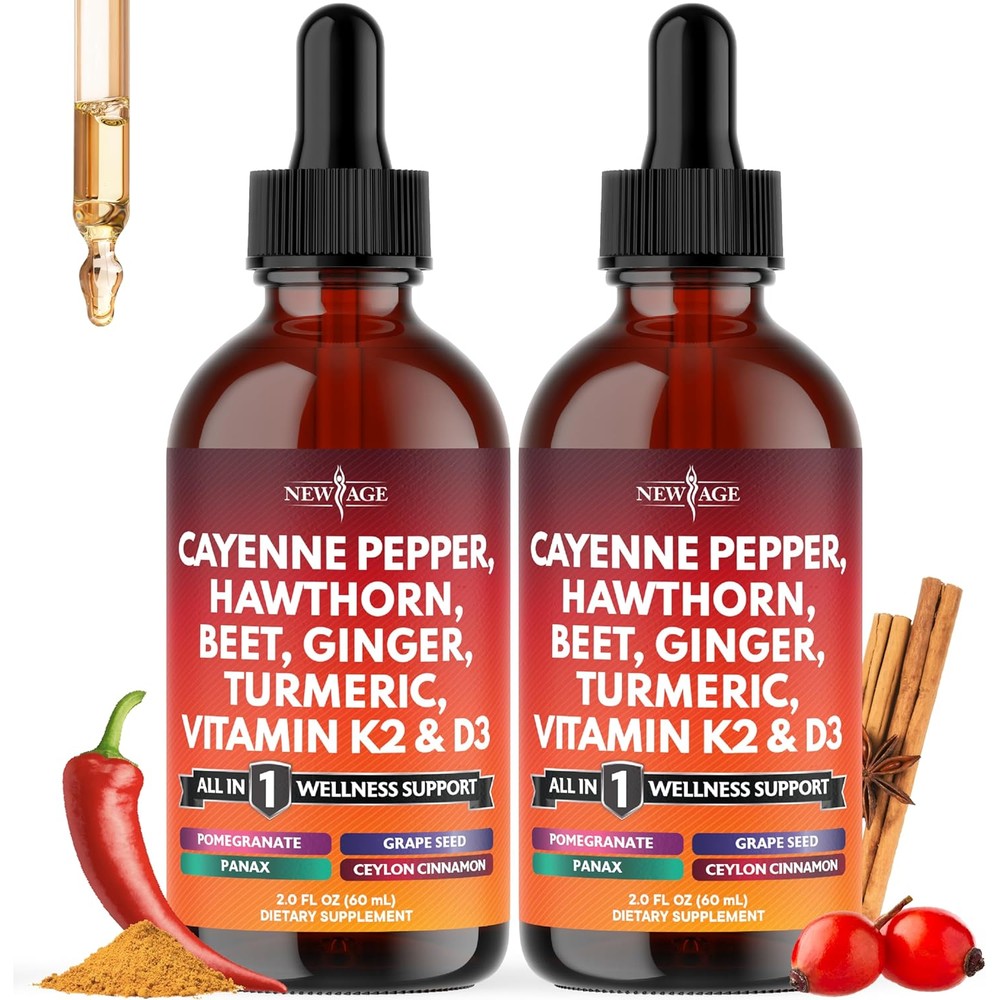 New Age Cayenne Pepper Supplement Liquid Drops front view for cardiovascular health support.