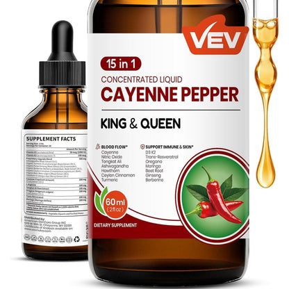 VEV 15 in 1 Cayenne Pepper Drops front view bottle of imported liquid supplement