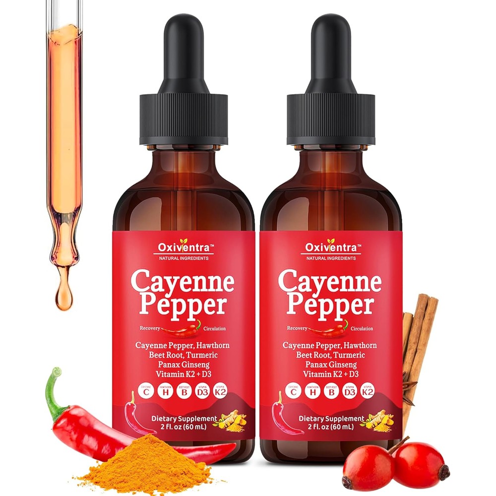 Valleylux Oxiventra Cayenne Pepper Drops front view bottle for metabolism support.