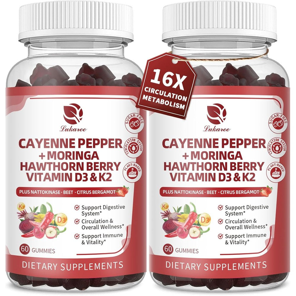 Lukaree 16-in-1 Cayenne Pepper Gummies front view bottle for circulation support