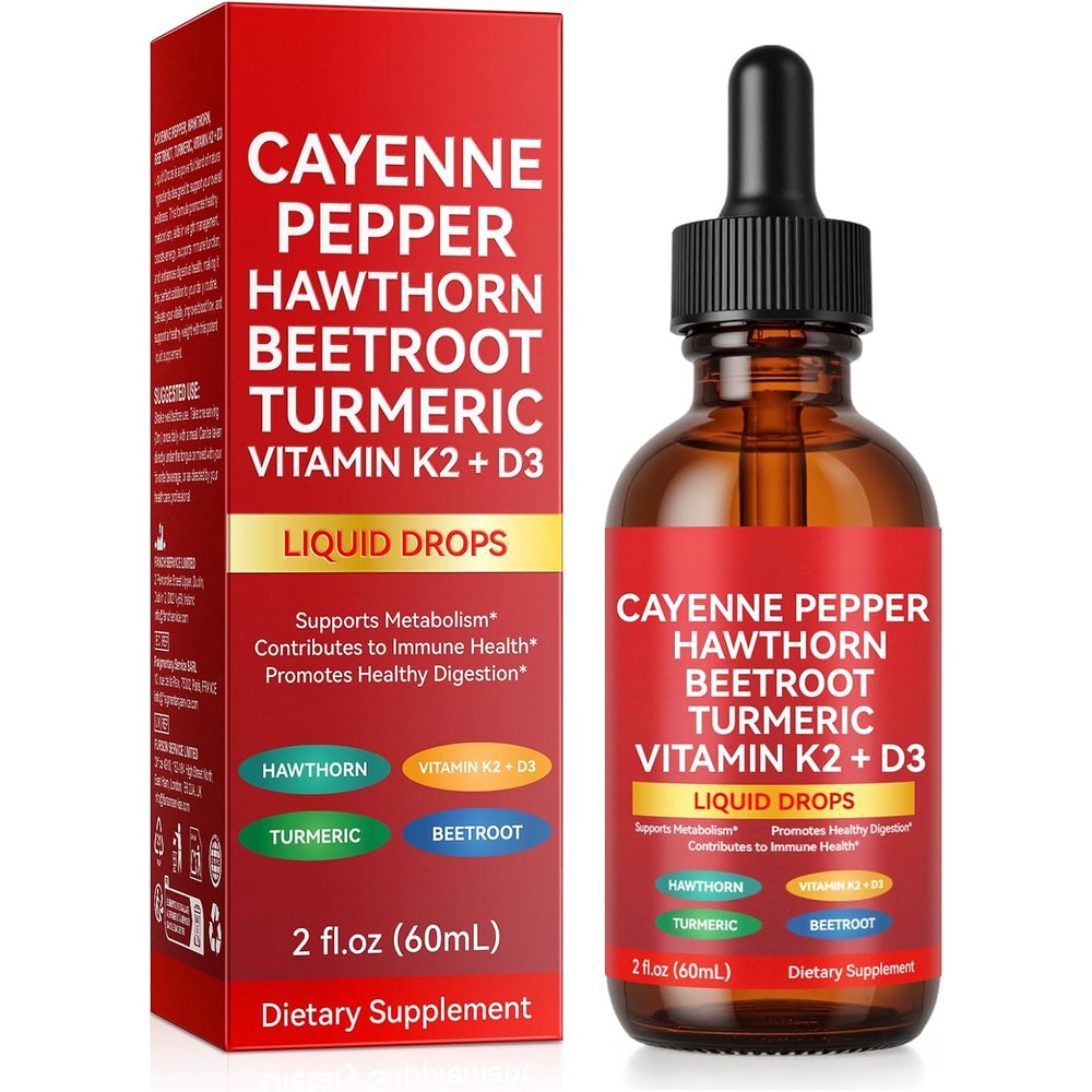 WHLH & WELL-BEING Cayenne Pepper Drops front view bottle for metabolism support.