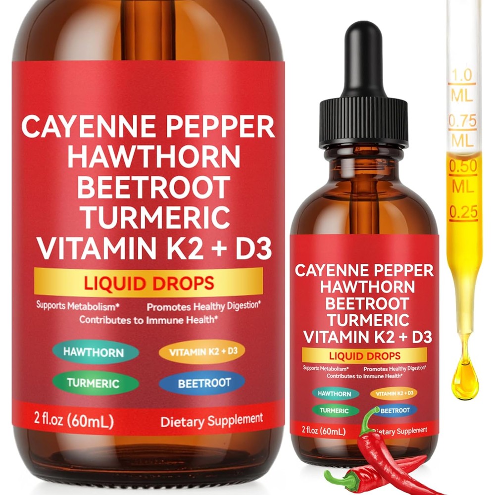 Vortexonix Organic Cayenne Pepper Drops front view of the liquid supplement bottle.