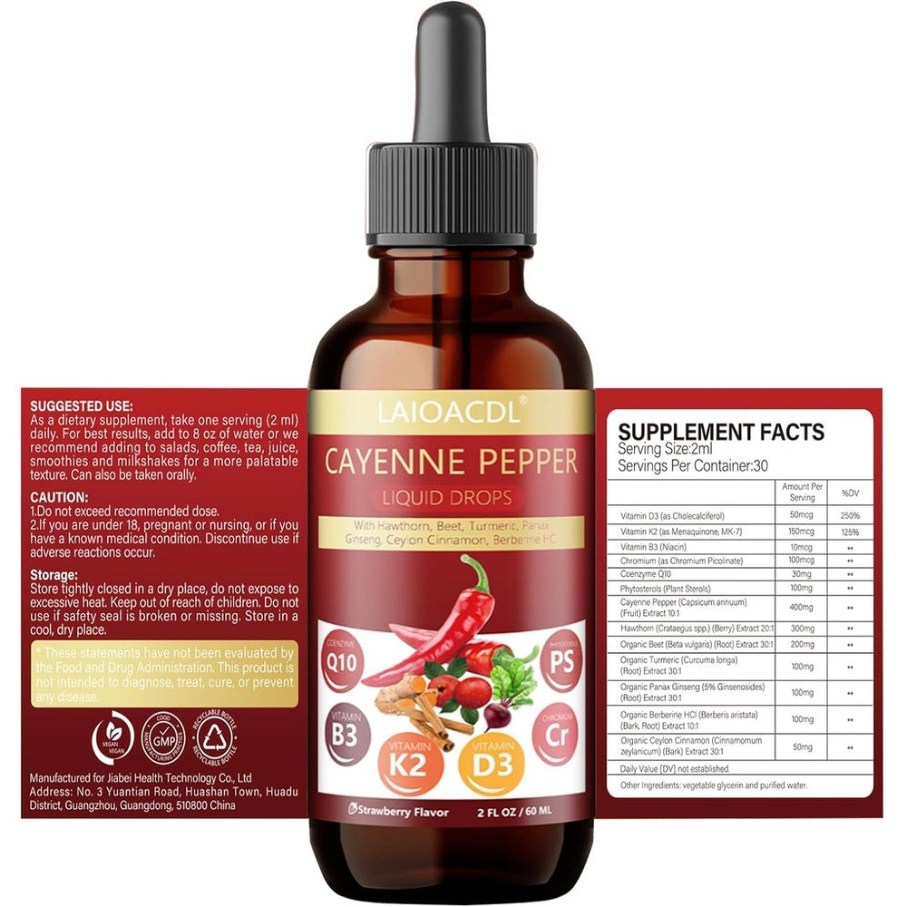 LAIOACDL 13-in-1 Cayenne Pepper Drops front view showing the strawberry flavor packaging.