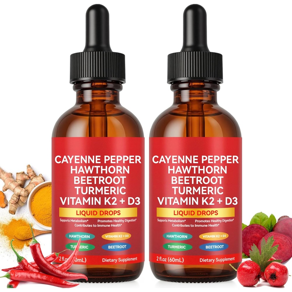 JOHN RAMBO Rulviou Cayenne Pepper Drops front view showing twin pack amber bottles.