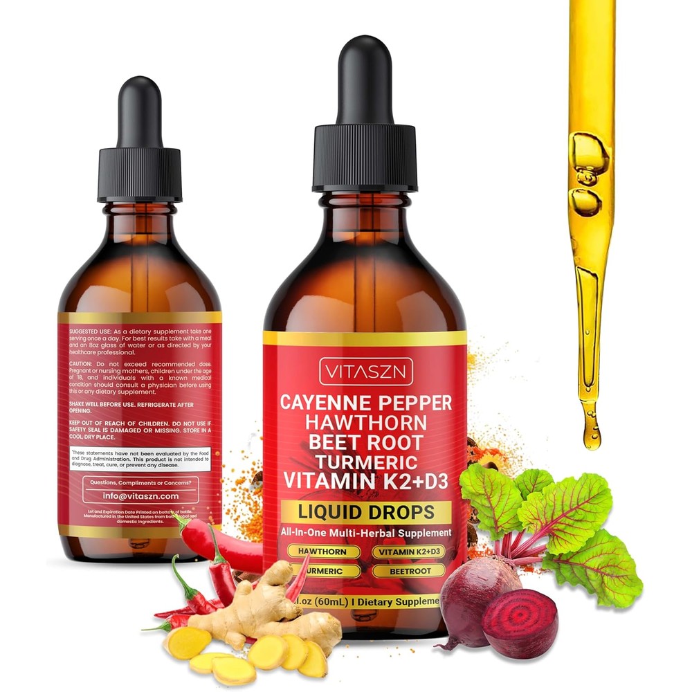 Zixbmhyj VITASZN Cayenne Pepper Hawthorn Berry liquid drops front view for heart health support.