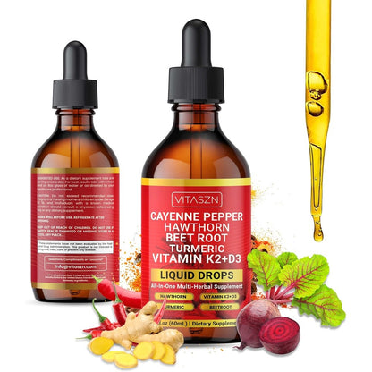 Zixbmhyj VITASZN Cayenne Pepper Hawthorn Berry liquid drops front view for heart health support.