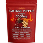 AuriLabs Cayenne Pepper Softgels 200 count bottle front view showing cardiovascular supplement labels