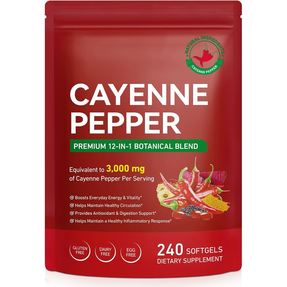 FANSHI Bnhuimx Cayenne Pepper 240 softgels bottle front view showing 12-in-1 formula label for circulation support.