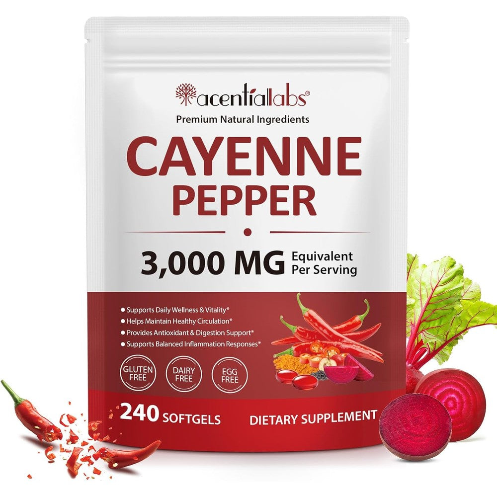 Flasture Cayenne Pepper 240 Softgels bottle front view showcasing authentic USA imported packaging.