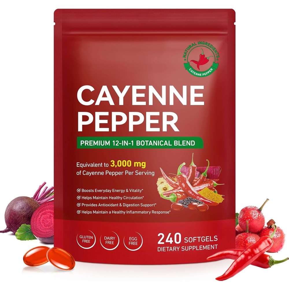 Cacukn Cayenne Pepper 12-in-1 capsules front pouch view for circulation support