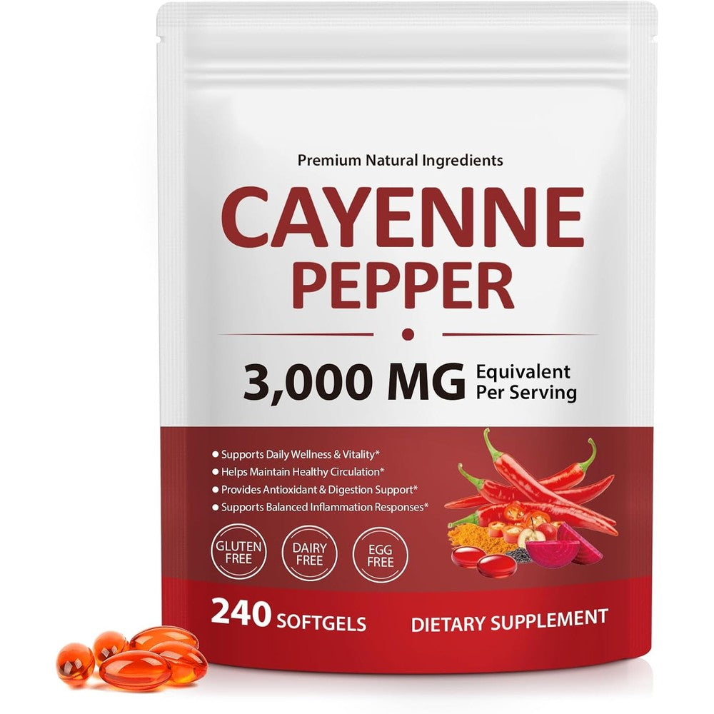 Vogsig 3000mg Cayenne Pepper 240 Softgels bottle front view for cardiovascular support