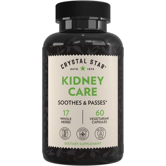 Crystal Star Kidney Care 60 vegetarian capsules front view bottle for natural kidney health support.