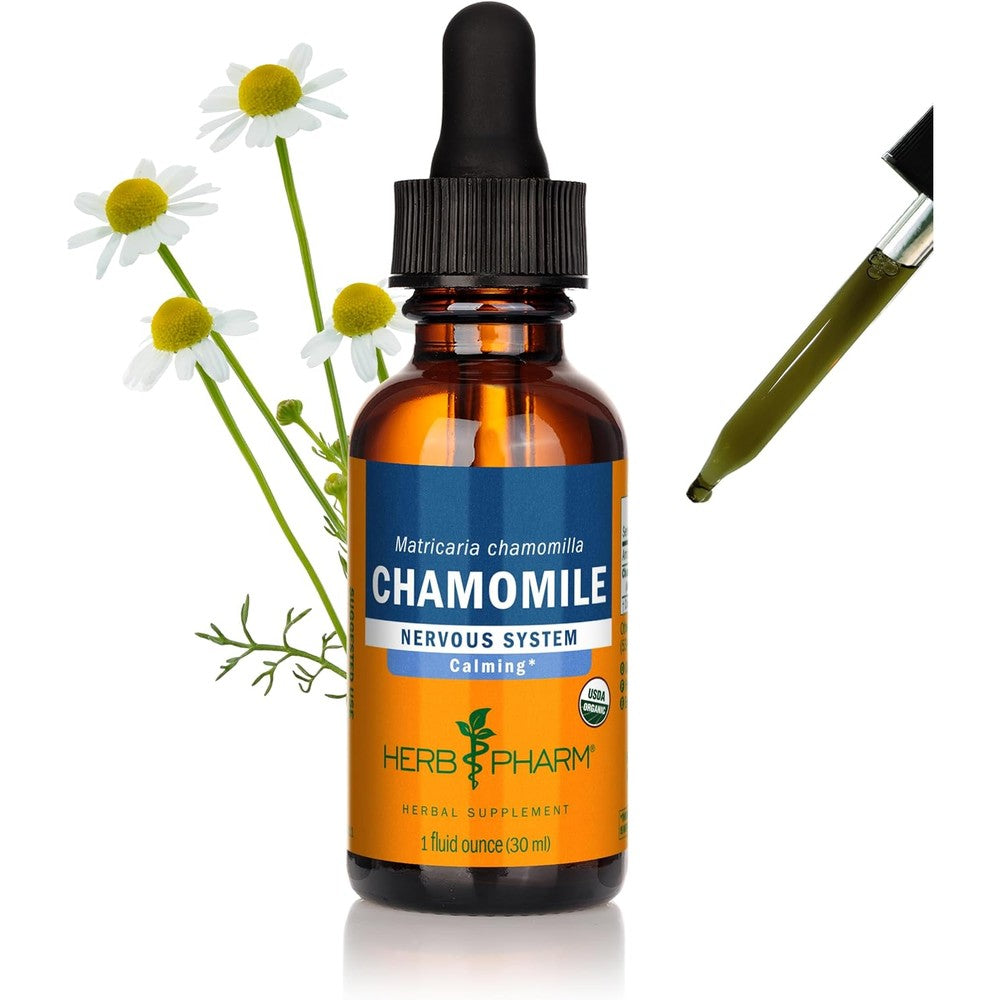 Herb Pharm Chamomile Extract Organic Liquid Herbal Supplement front view bottle for nervous system support