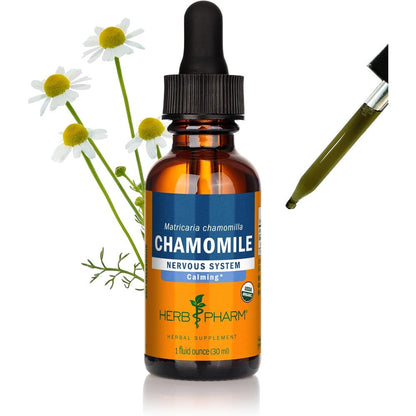 Herb Pharm Chamomile Extract Organic Liquid Herbal Supplement front view bottle for nervous system support