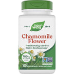 Nature's Way Chamomile Flower 700 mg 100 Vegan Capsules front bottle view for relaxation support.