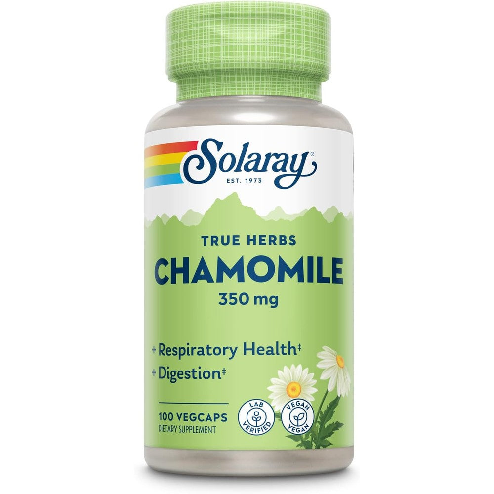 Solaray True Herbs Chamomile Flower 350mg front view bottle for natural sleep support