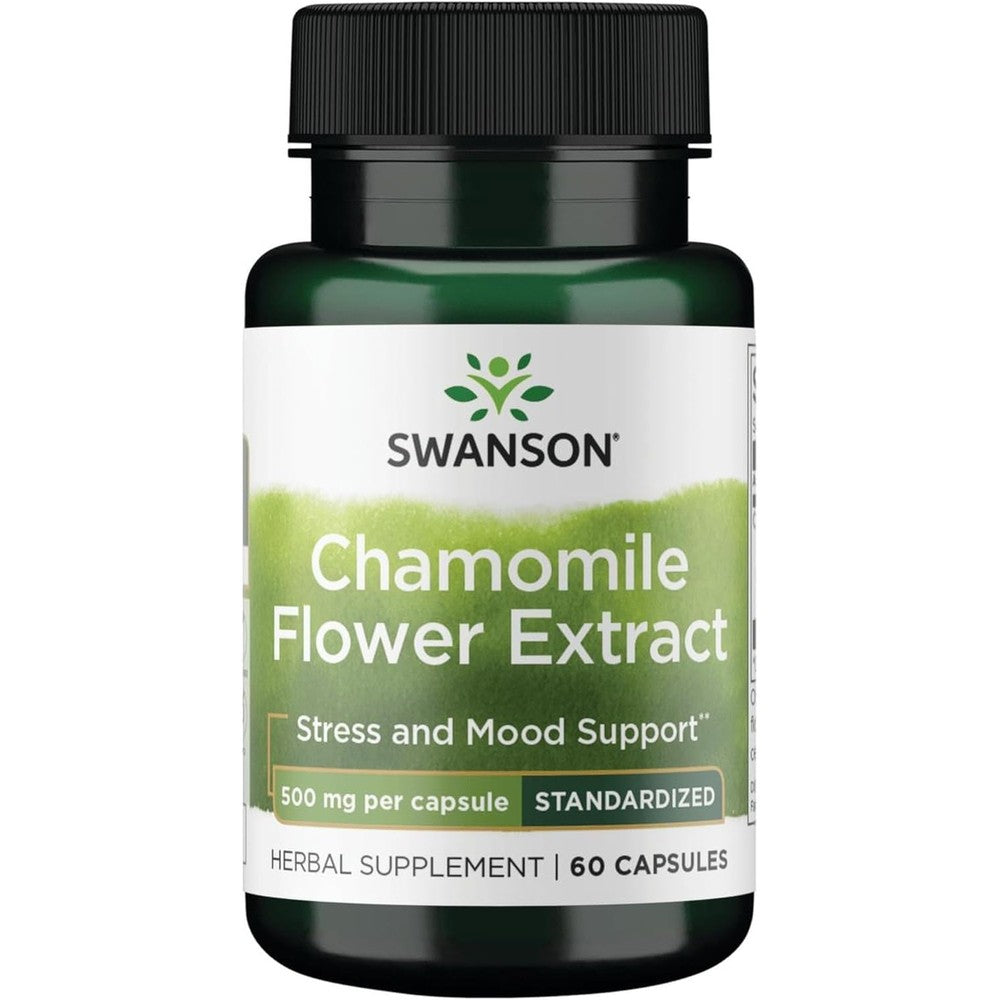 Swanson Chamomile Flower Extract 500mg bottle front view showing product labeling.
