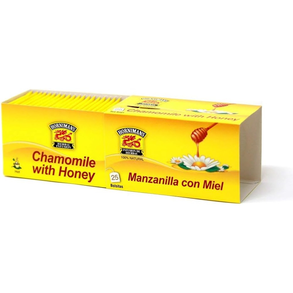 Hornimans Chamomile Honey Tea front view box of caffeine free herbal infusion.