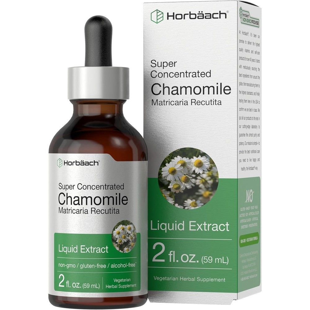 Horbäach Chamomile Extract Liquid Tincture front view bottle for natural relaxation.