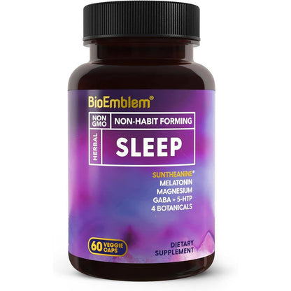 BioEmblem Natural Sleep Aid front view bottle showing 60 veggie capsules premium melatonin supplement