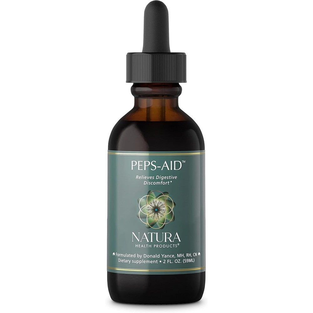 Natura Health Products Peps-Aid Digestive Relief 2 Fluid Ounces front view bottle showing herbal liquid supplement labeling.