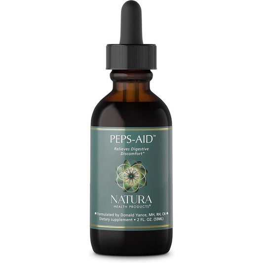 Natura Health Products Peps-Aid Digestive Relief 2 Fluid Ounces front view bottle showing herbal liquid supplement labeling.