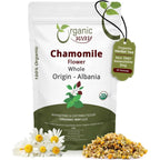 Organic Way Whole Chamomile Flowers bulk one pound packaging front view displaying organic seals.