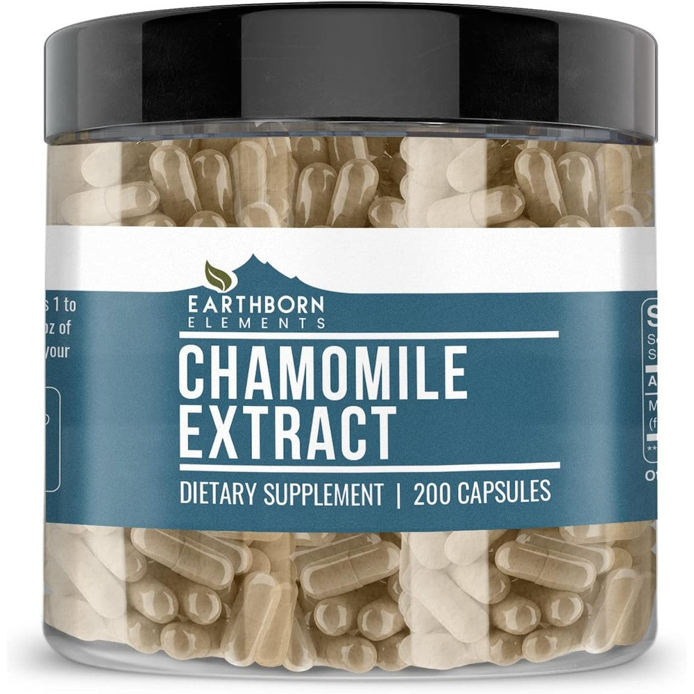 Earthborn Elements Chamomile Extract 200 capsules front bottle view for natural sleep support.
