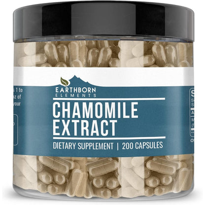 Earthborn Elements Chamomile Extract 200 capsules front bottle view for natural sleep support.