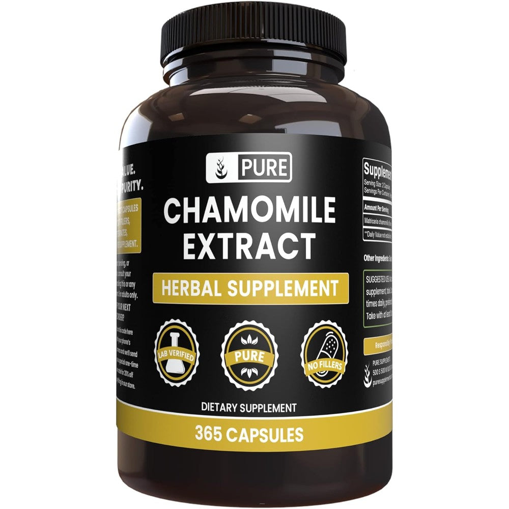 Pure Original Ingredients Chamomile Extract 365 capsules front view for sleep support