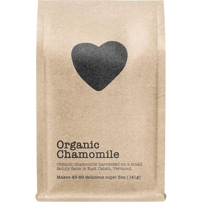 Harts of America Organic Chamomile Tea 5 Ounce pouch front view showing organic loose leaf herbal tea packaging.