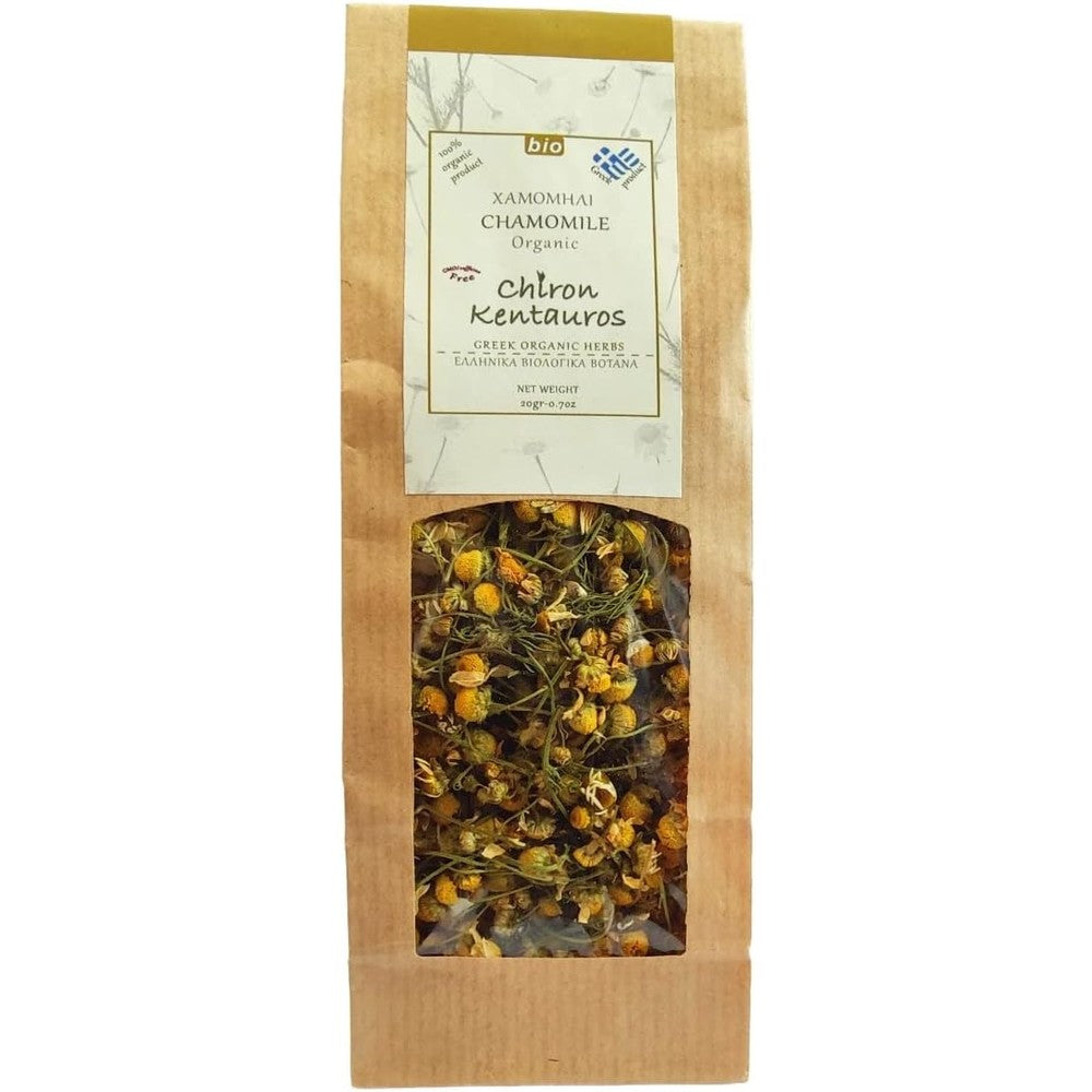 Terra Greek Organic Chamomile Buds pouch front view for premium herbal tea brewing