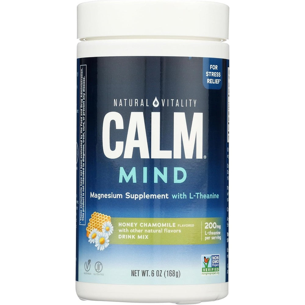Natural Vitality Calm Mind Honey Chamomile 6 Ounce front view package for stress relief