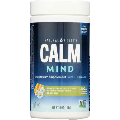 Natural Vitality Calm Mind Honey Chamomile 6 Ounce front view package for stress relief