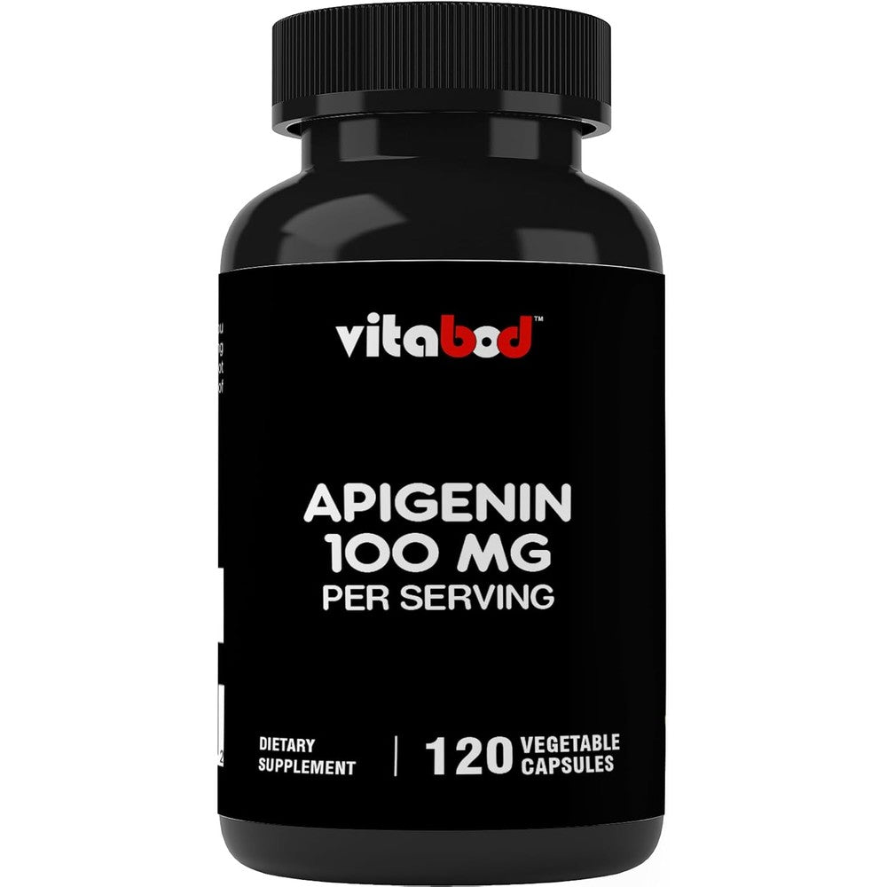 Vitabod Apigenin 100mg 120 vegetable capsules front view of bottle packaging