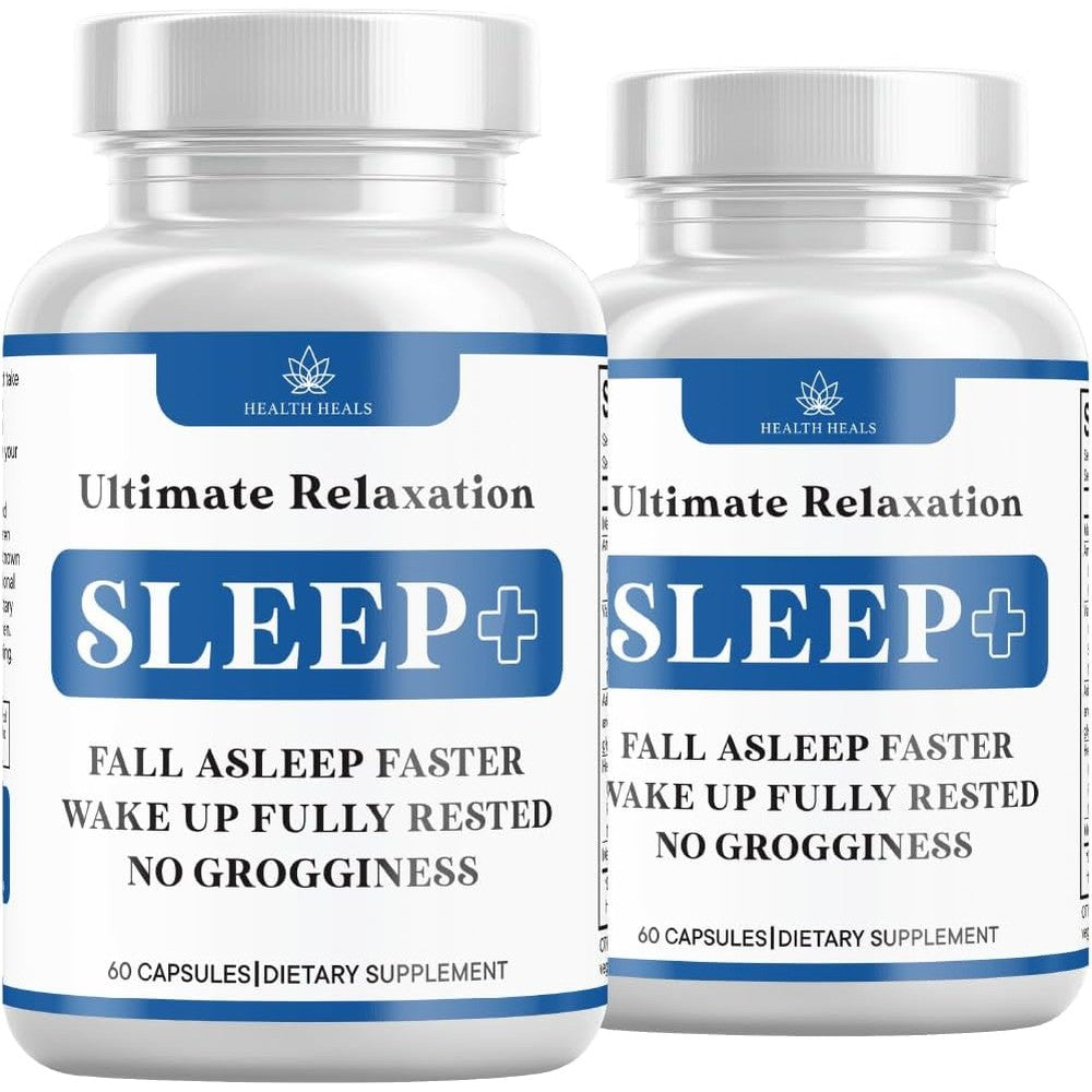 Health Heals Relaxation Sleep Aid Pack of Two front view showing blue and white bottles