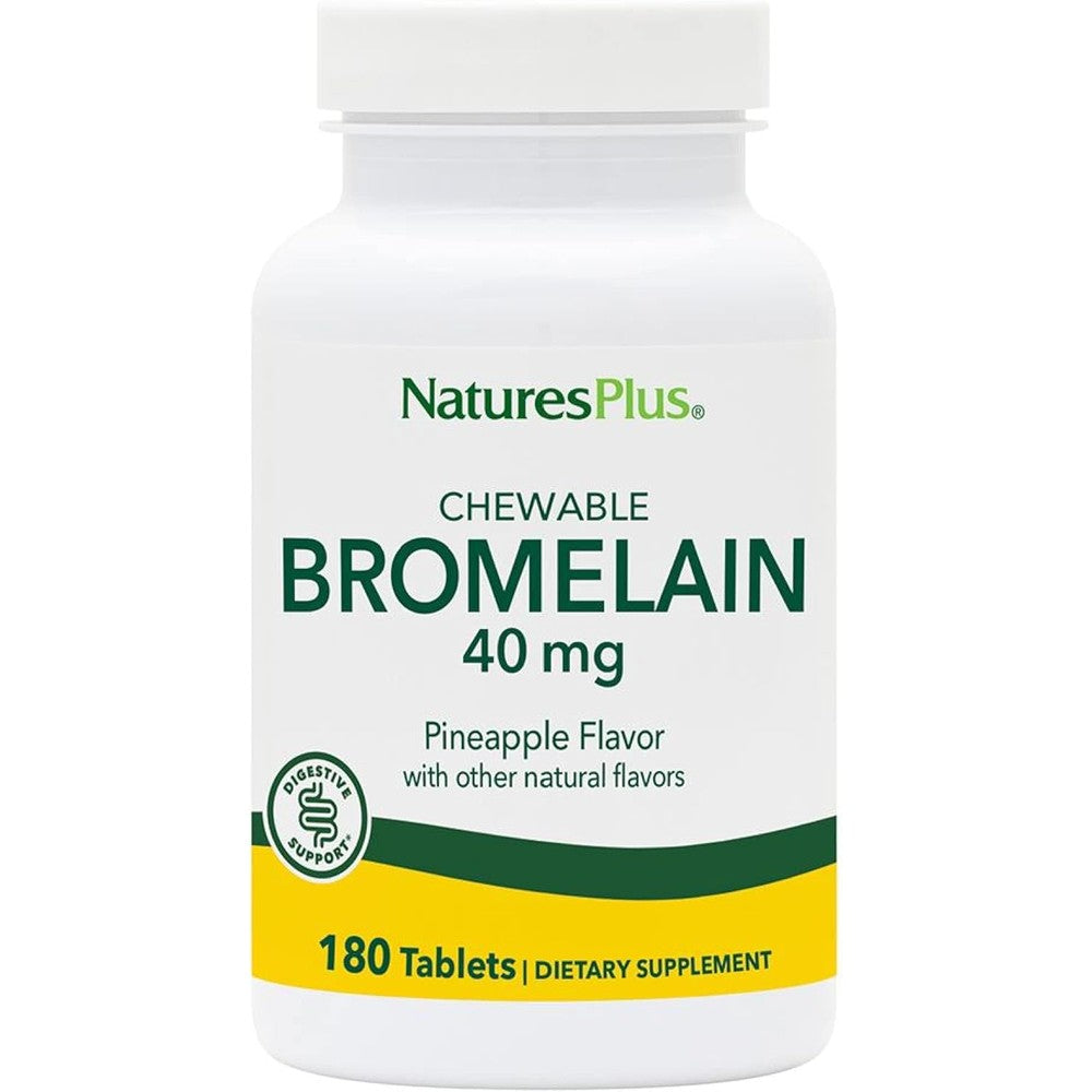 NaturesPlus Chewable Bromelain Enzyme Tablets front view bottle for natural digestive health support