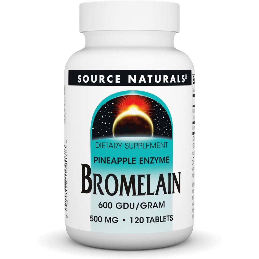 Source Naturals Bromelain 500mg 120 Tablets front view bottle
