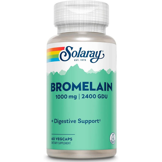Solaray Bromelain 1000mg 60 VegCaps front view bottle for digestive and joint support.