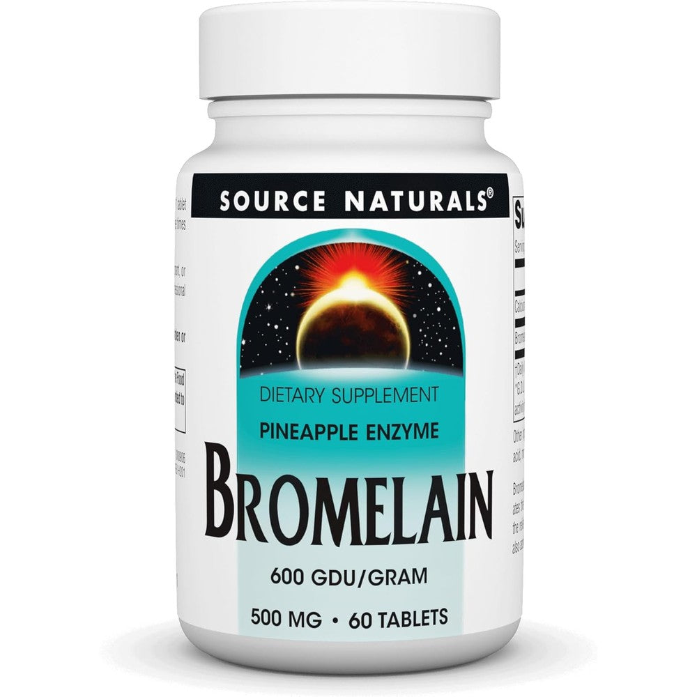 Source Naturals Bromelain 500mg 60 Tablets front view bottle