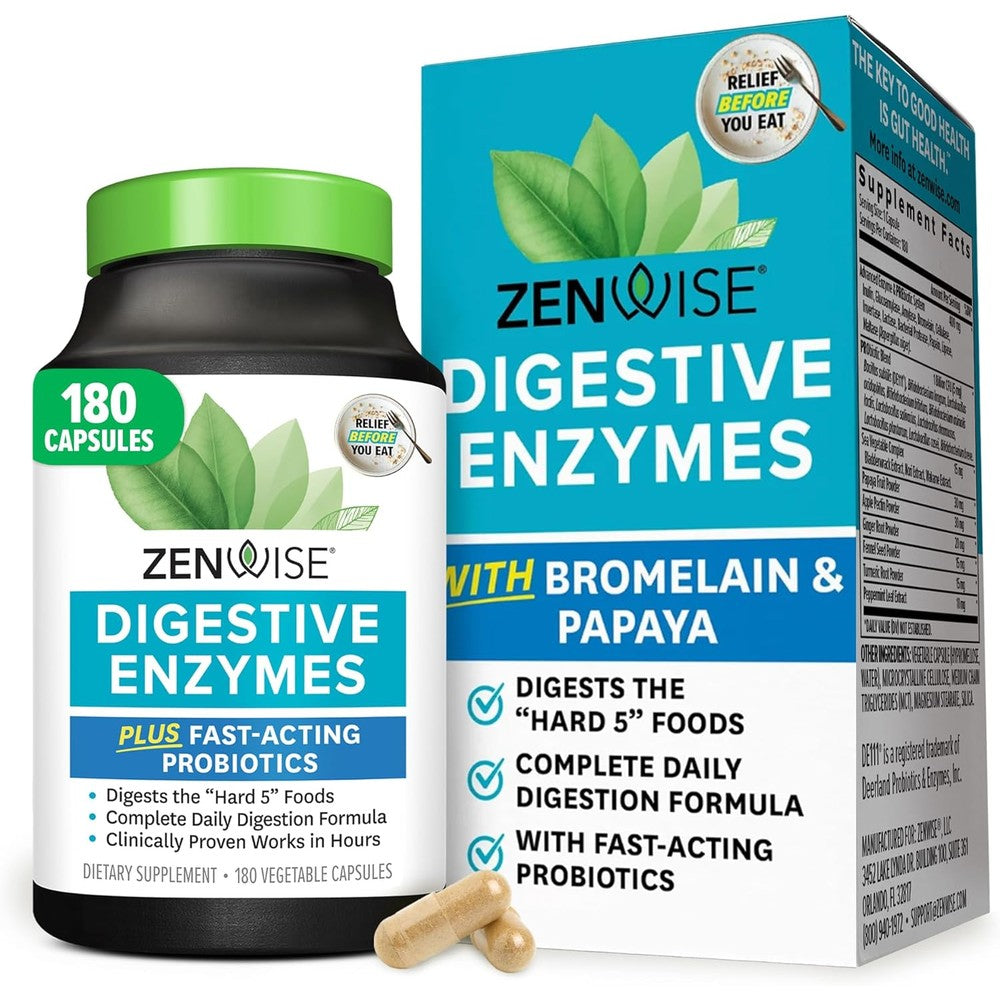 Zenwise Health Digestive Enzymes 180 Capsules front view